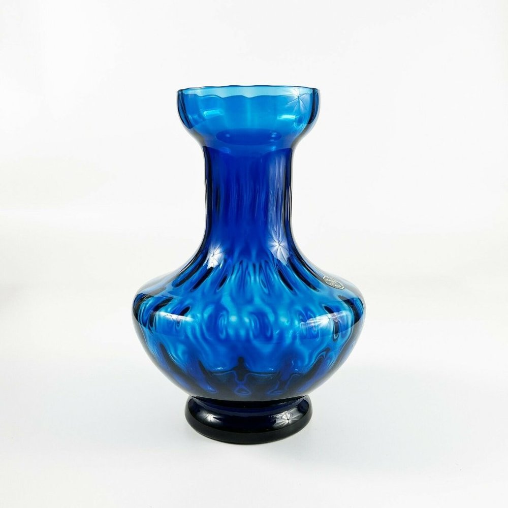 Vintage Mid Century Modern Empoli Cobalt Blue Optic Glass Vase Made in Italy - Picture 4 of 9